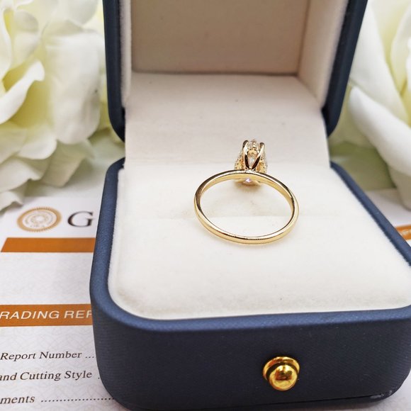 14K Yellow Gold 3 carats Pear Shaped Cut Moissanite Engagement Ring - Picture 9 of 13